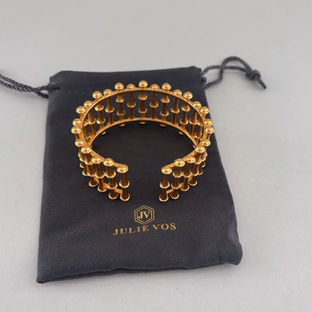 Gold Bamboo-Inspired Wide Cuff Bracelet - Women Jewelry - Picture 6 of 6